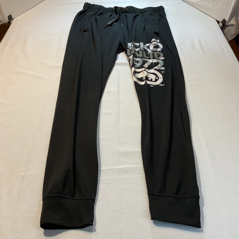 Ecko Unltd. Black Sweatpants Lightweight Drawstring, White/Gray Accents, Size M